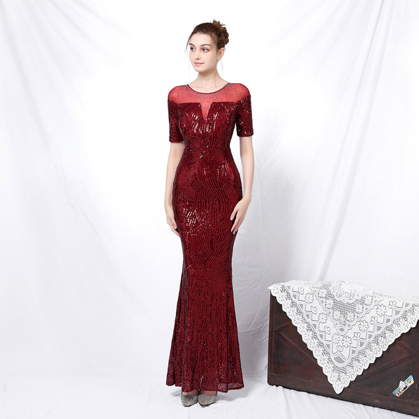 Elegant 3/4 Sleeve Sequin Mermaid Gown for a Daring Look