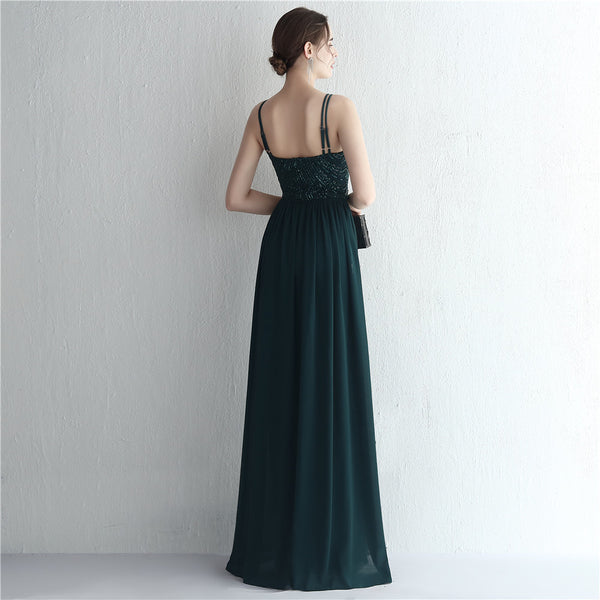 Halter-Neck Chiffon Gown with Floral Sequins & Beading