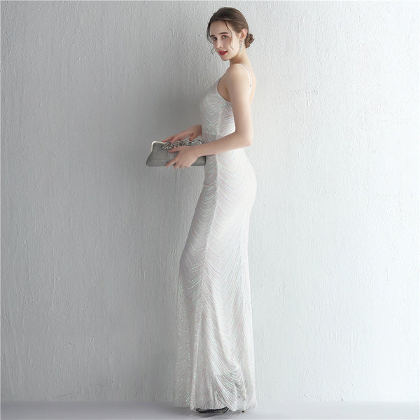 Halter-Neck Chiffon Gown with Floral Sequins & Beading