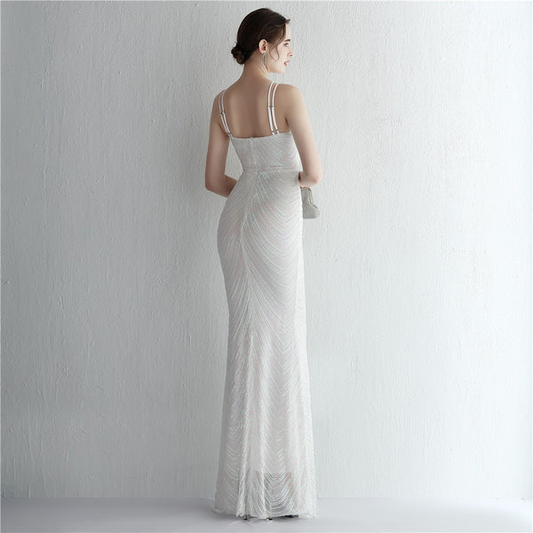 Halter-Neck Chiffon Gown with Floral Sequins & Beading