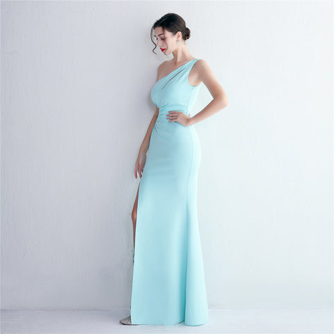 Single-Shoulder Mermaid Gown with Pleating & Beadwork