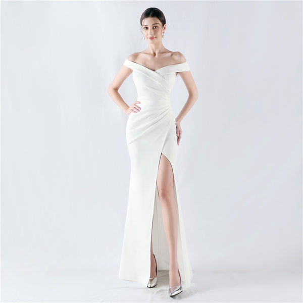 Classic One-Shoulder Satin Mermaid Gown with High Slit