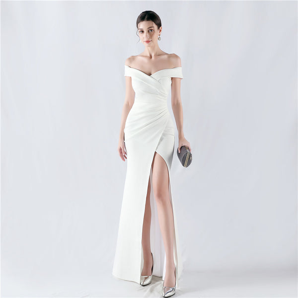 Classic One-Shoulder Satin Mermaid Gown with High Slit