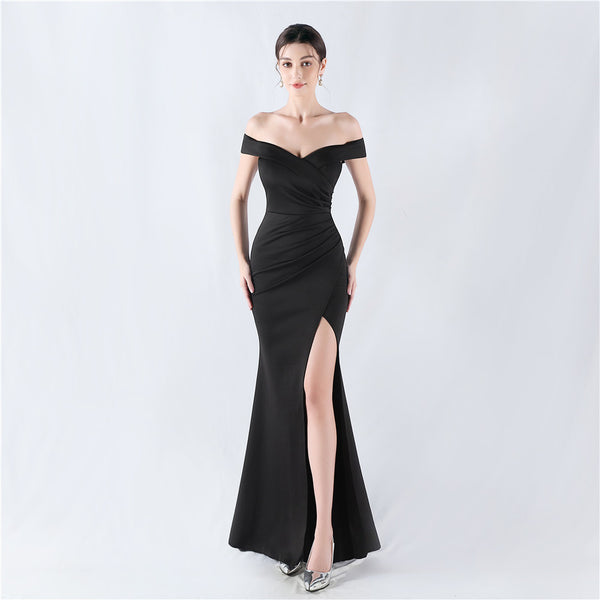 Classic One-Shoulder Satin Mermaid Gown with High Slit