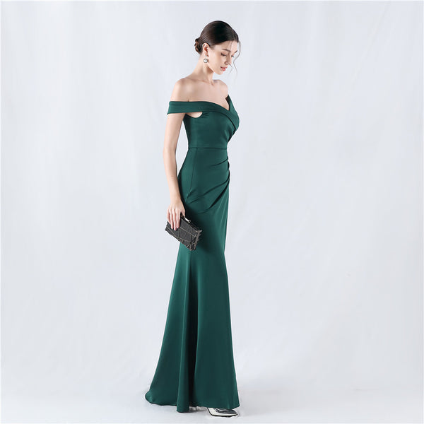 Classic One-Shoulder Satin Mermaid Gown with High Slit