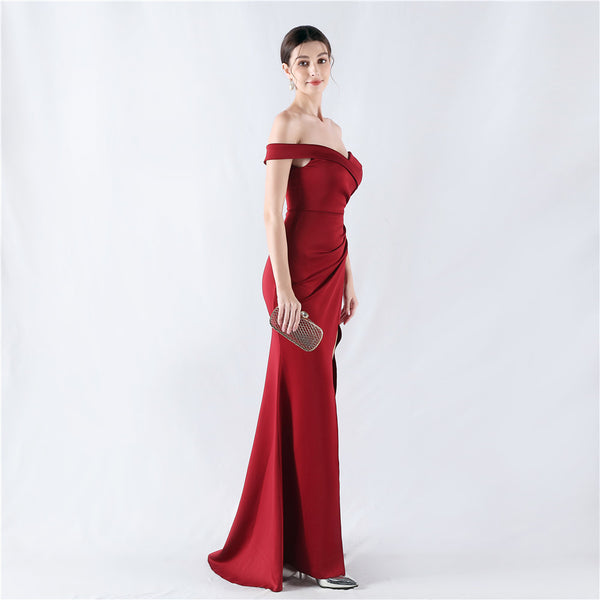 Classic One-Shoulder Satin Mermaid Gown with High Slit