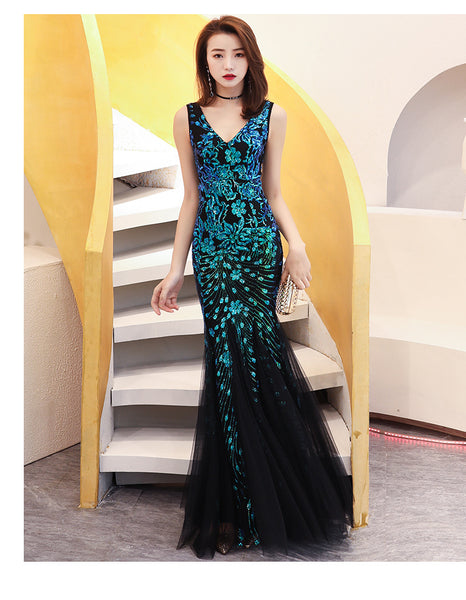 Elegant V-neck Sleeveless Mermaid Evening Gown for Galas
