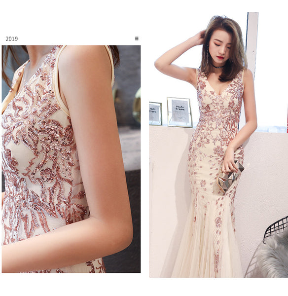 Elegant V-neck Sleeveless Mermaid Evening Gown for Galas