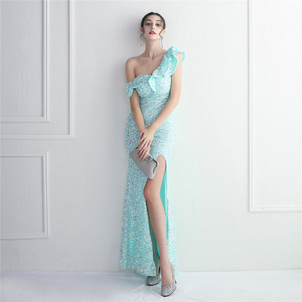 Single-Shoulder Mermaid Gown with Embellished Sequin Detail