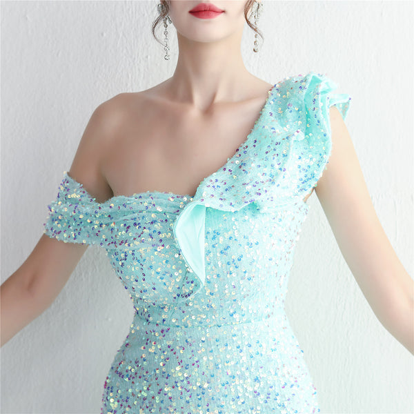 Single-Shoulder Mermaid Gown with Embellished Sequin Detail