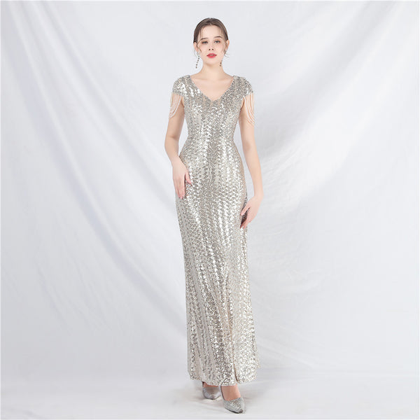 Embellished A-Line Gown with Sequins