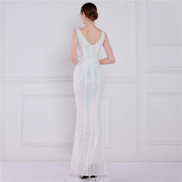 Elegant Short-Sleeve Mermaid Gown with Floral Sequins