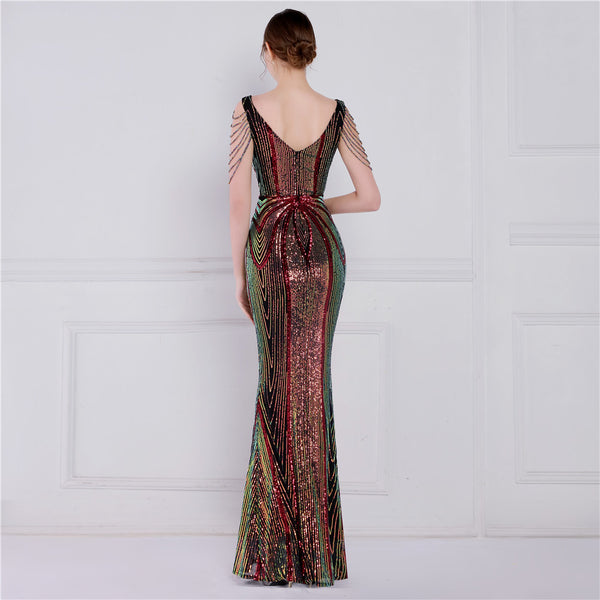 Elegant Short-Sleeve Mermaid Gown with Floral Sequins