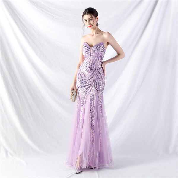 Heavy Beadwork & Layered Sequin Gown with Tulle Insets