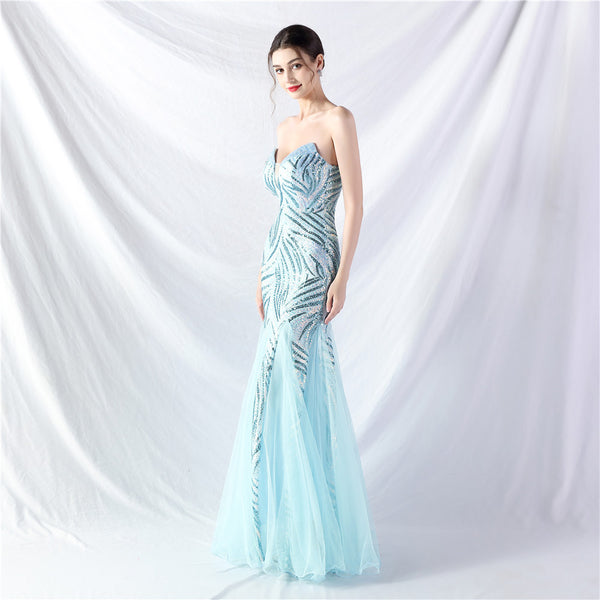 Heavy Beadwork & Layered Sequin Gown with Tulle Insets