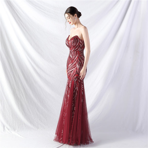 Heavy Beadwork & Layered Sequin Gown with Tulle Insets