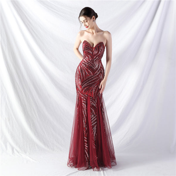 Heavy Beadwork & Layered Sequin Gown with Tulle Insets