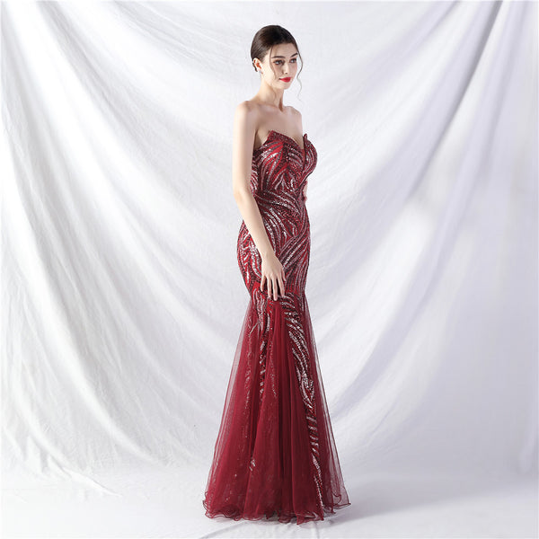 Heavy Beadwork & Layered Sequin Gown with Tulle Insets