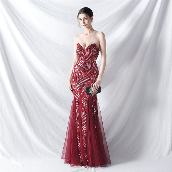 Heavy Beadwork & Layered Sequin Gown with Tulle Insets