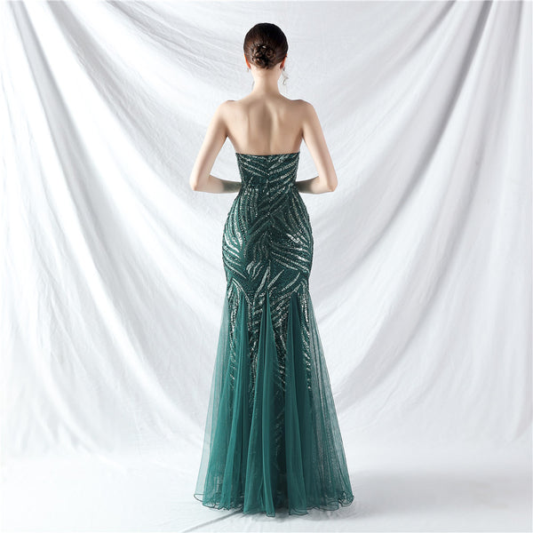Heavy Beadwork & Layered Sequin Gown with Tulle Insets