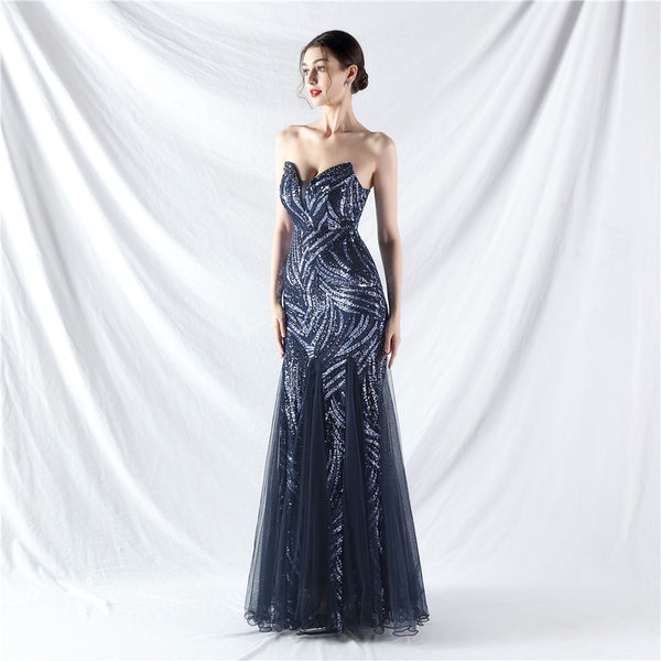 Heavy Beadwork & Layered Sequin Gown with Tulle Insets