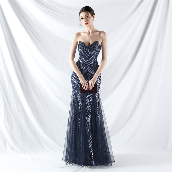 Heavy Beadwork & Layered Sequin Gown with Tulle Insets
