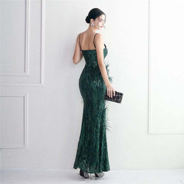 Long Embellished Wool Blend Gown with Floral Motifs