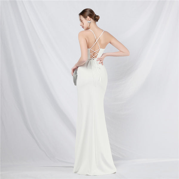 High-Neck Corset Gown with Heavy Beadwork