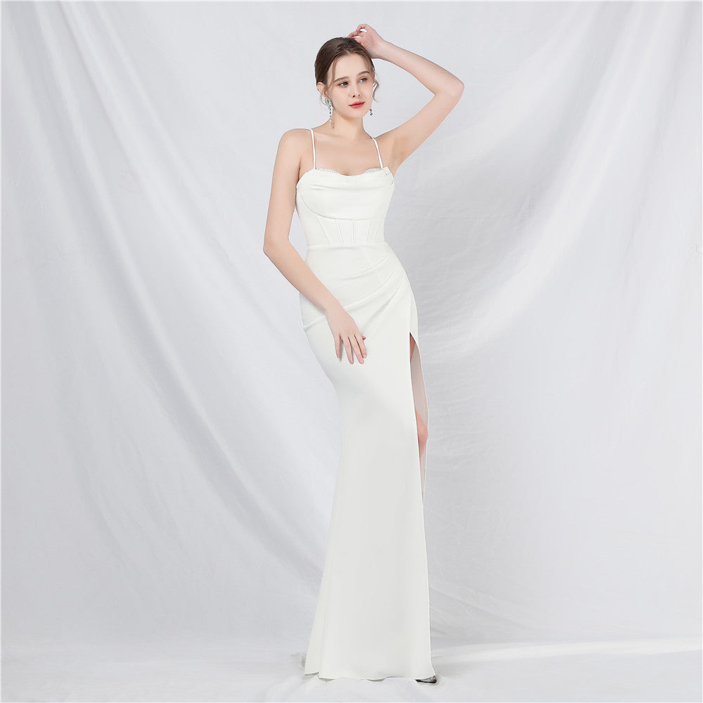 High-Neck Corset Gown with Heavy Beadwork