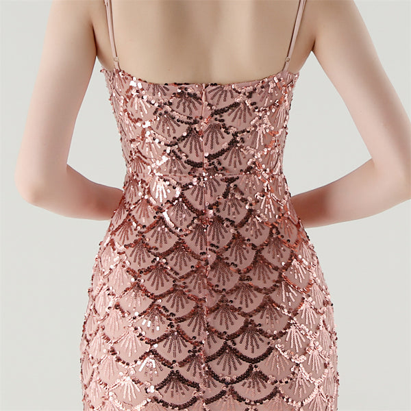 2025 Deep V Fish-Scale Sequin Gown for Formal Events