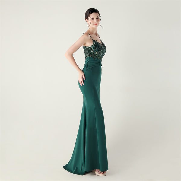 Off-the-Shoulder Satin Gown with Corset, Pleating & Beaded Appliqu¨¦