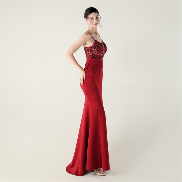 Off-the-Shoulder Satin Gown with Corset, Pleating & Beaded Appliqu¨¦