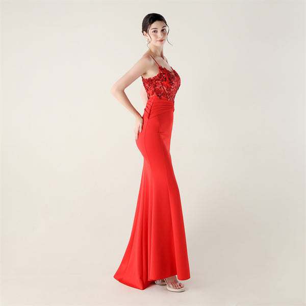 Off-the-Shoulder Satin Gown with Corset, Pleating & Beaded Appliqu¨¦