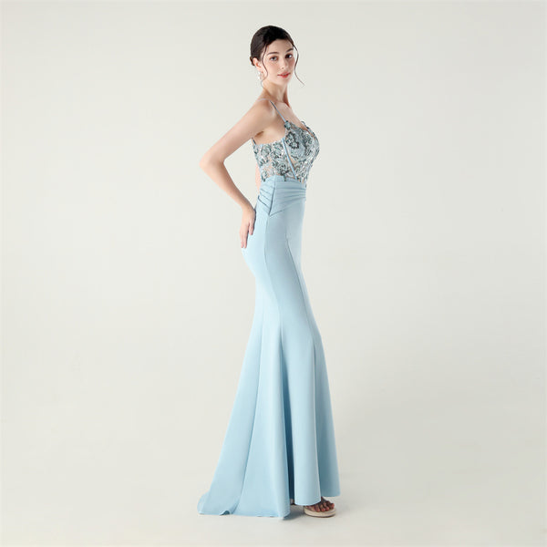 Off-the-Shoulder Satin Gown with Corset, Pleating & Beaded Appliqu¨¦