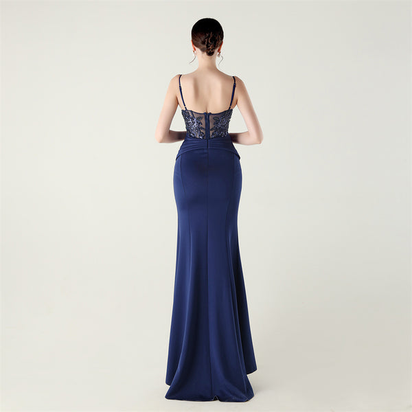 Off-the-Shoulder Satin Gown with Corset, Pleating & Beaded Appliqu¨¦