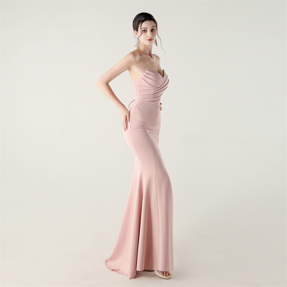 2025 Sweetheart Neckline Gown with Pleated Bodice & Criss-Cross Back