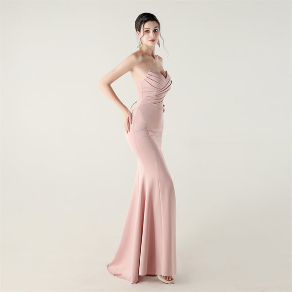 2025 Sweetheart Neckline Gown with Pleated Bodice & Criss-Cross Back