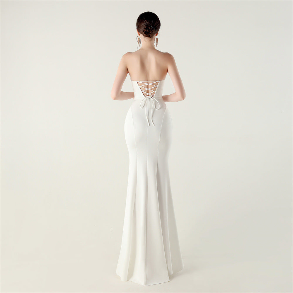 2025 Sweetheart Neckline Gown with Pleated Bodice & Criss-Cross Back