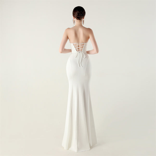 2025 Sweetheart Neckline Gown with Pleated Bodice & Criss-Cross Back
