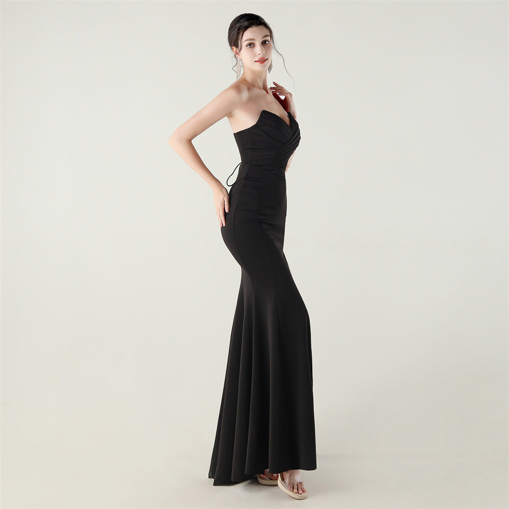 2025 Sweetheart Neckline Gown with Pleated Bodice & Criss-Cross Back