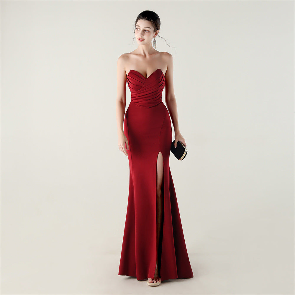 2025 Sweetheart Neckline Gown with Pleated Bodice & Criss-Cross Back