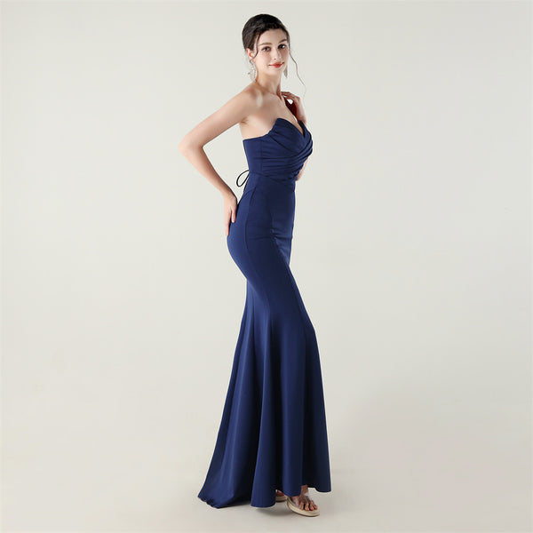 2025 Sweetheart Neckline Gown with Pleated Bodice & Criss-Cross Back