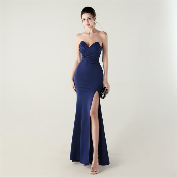 2025 Sweetheart Neckline Gown with Pleated Bodice & Criss-Cross Back