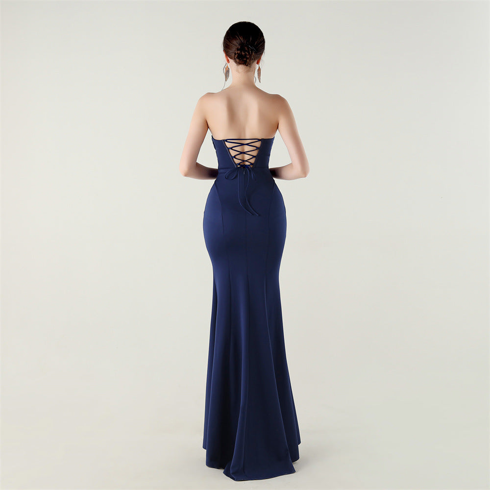 2025 Sweetheart Neckline Gown with Pleated Bodice & Criss-Cross Back