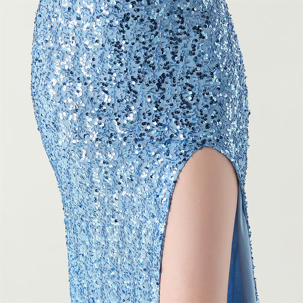 High-Slit Slip Dress with Spaghetti Straps, Beaded Piping & Lacing