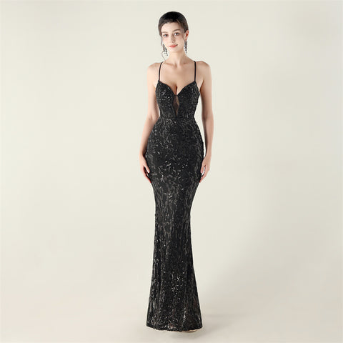 Deep V Neckline Gown with Bustier Lacing, Beading & Sequins