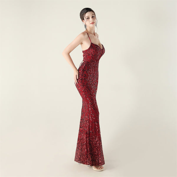 Deep V Neckline Gown with Bustier Lacing, Beading & Sequins