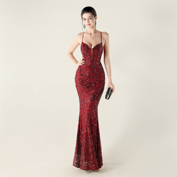 Deep V Neckline Gown with Bustier Lacing, Beading & Sequins