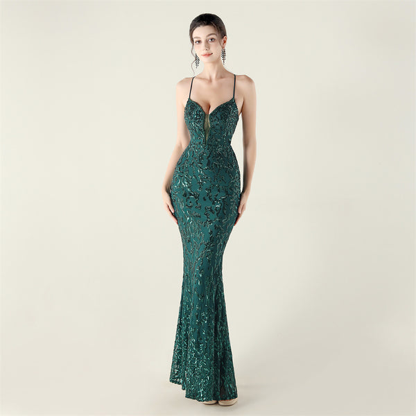 Deep V Neckline Gown with Bustier Lacing, Beading & Sequins