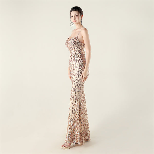 Deep V Neckline Gown with Bustier Lacing, Beading & Sequins
